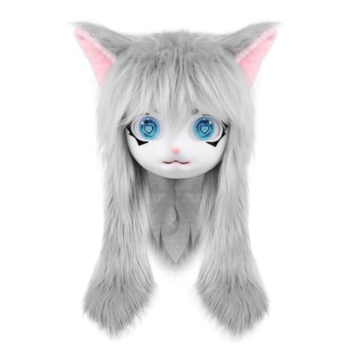 SMILETERNITY SMILETERNIT Animal Head Cat Fursuit Cut Mask Halloween Masquerade Cosplay Costume Props Gray - Image 1