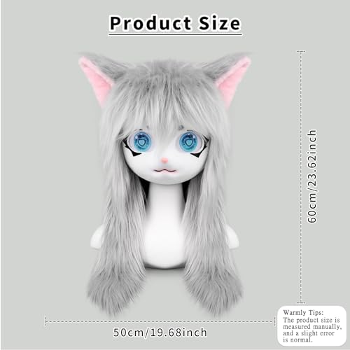 SMILETERNITY SMILETERNIT Animal Head Cat Fursuit Cut Mask Halloween Masquerade Cosplay Costume Props Gray - Image 3