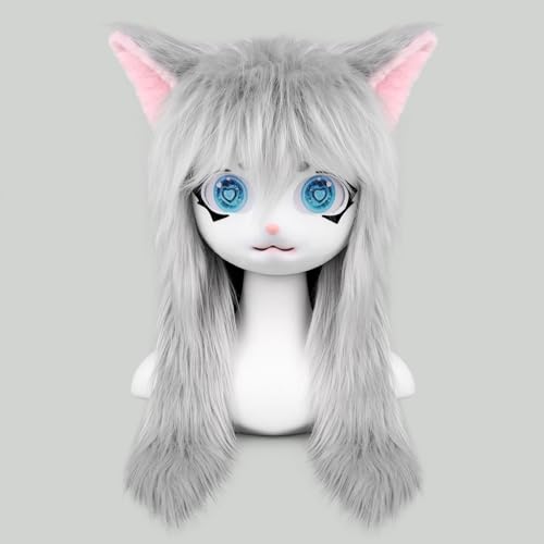 SMILETERNITY SMILETERNIT Animal Head Cat Fursuit Cut Mask Halloween Masquerade Cosplay Costume Props Gray - Image 2