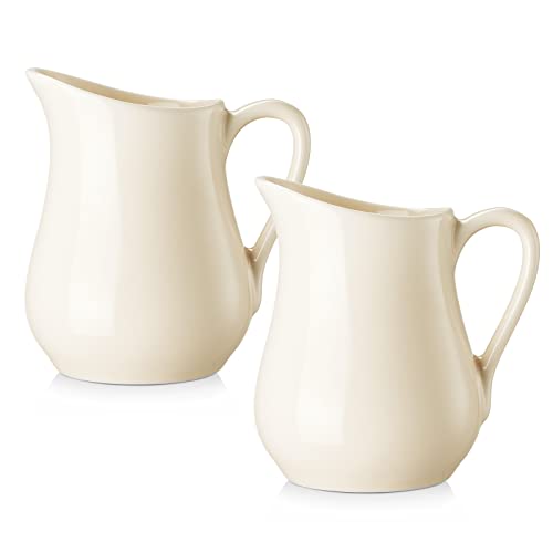 Gurygo 4 Ounce (Set/2) Ceramic Creamer Pitcher with Handle, Small Classic White Fine Porcelain Creamer Container, Small Milk Pitcher for Coffee Milk, Microwave & Freezer Safe (Beige) - Image 1
