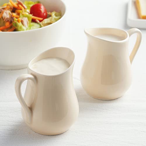 Gurygo 4 Ounce (Set/2) Ceramic Creamer Pitcher with Handle, Small Classic White Fine Porcelain Creamer Container, Small Milk Pitcher for Coffee Milk, Microwave & Freezer Safe (Beige) - Image 5