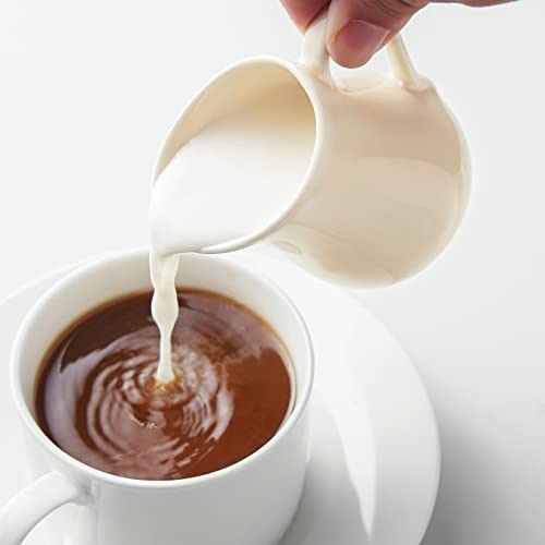 Gurygo 4 Ounce (Set/2) Ceramic Creamer Pitcher with Handle, Small Classic White Fine Porcelain Creamer Container, Small Milk Pitcher for Coffee Milk, Microwave & Freezer Safe (Beige) - Image 2