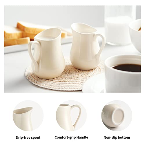 Gurygo 4 Ounce (Set/2) Ceramic Creamer Pitcher with Handle, Small Classic White Fine Porcelain Creamer Container, Small Milk Pitcher for Coffee Milk, Microwave & Freezer Safe (Beige) - Image 4