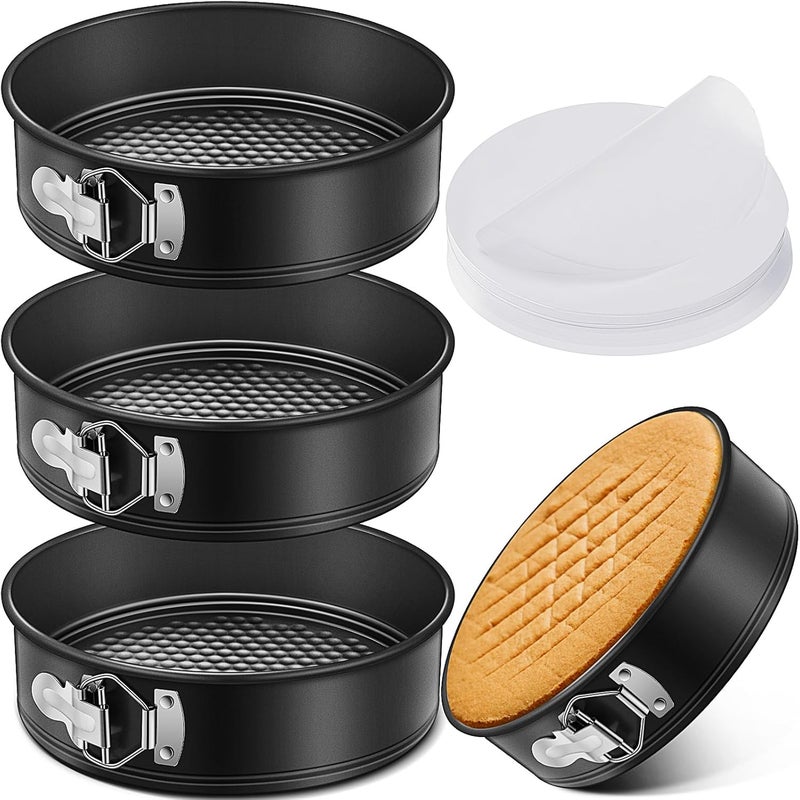 Pickmesh 3 Pcs 9inch Springform Pan with 150 Pcs Parchment Paper Nonstick Cheesecake Pan Mold with Removable Bottom for Cheesecake Cake, Black - Image 1