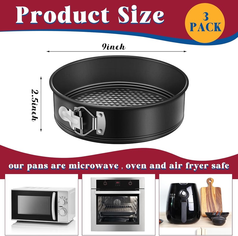 Pickmesh 3 Pcs 9inch Springform Pan with 150 Pcs Parchment Paper Nonstick Cheesecake Pan Mold with Removable Bottom for Cheesecake Cake, Black - Image 2