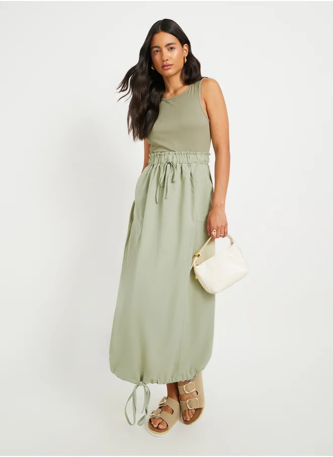 Take Two Take Two Solid Sleeveless Twofer A-Line Midi Dress