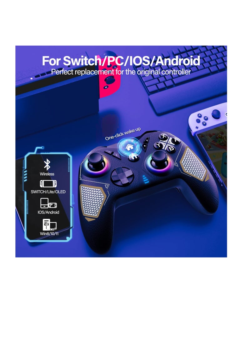 Excefore Switch Controller, Switch Pro Controller for Nintendo Switch/Lite/OLED, Wireless Switch Gamepad Controllers with LED Light, Windows PC iOS Android for Multi-Platform RGB Controller - Image 2