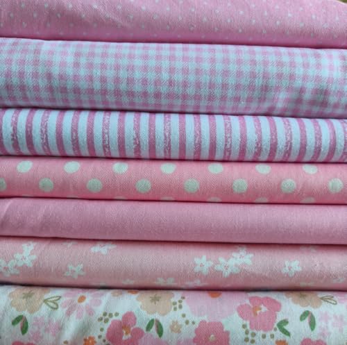 Hasoar 7PCS 9.8" x 9.8"(25 * 25CM) Quilting Fat Quarters Fabric Bundles, for Sewing Crafting,Print Floral Striped Polka Dot 100% Cotton Gingham Fabric (Mix Pink, 25 * 25cm) - Image 1