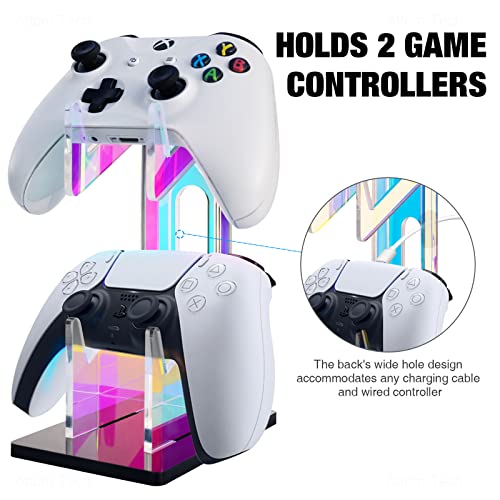 NiHome Iridescent Acrylic 2-Tier Universal Game Controller Headset Holder Stand for PS5 Xbox ONE Switch Colorful Controller Stand Gaming Accessories Anti-Slip Stable Acrylic Clear Headphone Holder - Image 4