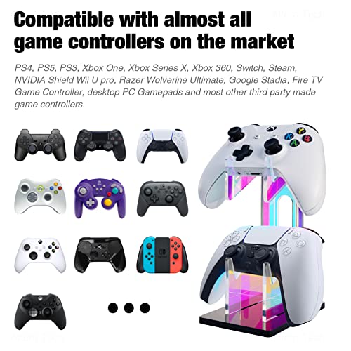 NiHome Iridescent Acrylic 2-Tier Universal Game Controller Headset Holder Stand for PS5 Xbox ONE Switch Colorful Controller Stand Gaming Accessories Anti-Slip Stable Acrylic Clear Headphone Holder - Image 3