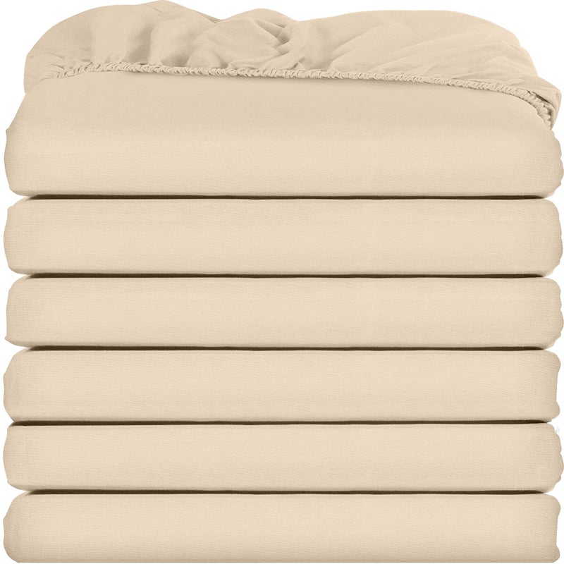 Utopia Bedding Queen Fitted Sheets Bulk Pack of 6 Bottom Sheets Soft Brushed Microfiber Deep Pockets Shrinkage Fade Resistant Easy Care Beige