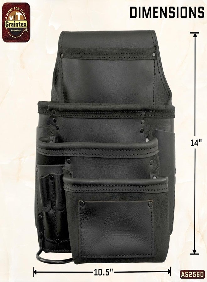 Graintex Ambassador Series 10 Pocket Framers Professional Nail & Tool Pouch Durable and Versatile Genuine Top Grain Leather for Framers, Constructors, Handyman - Black, Right Handed - Image 3