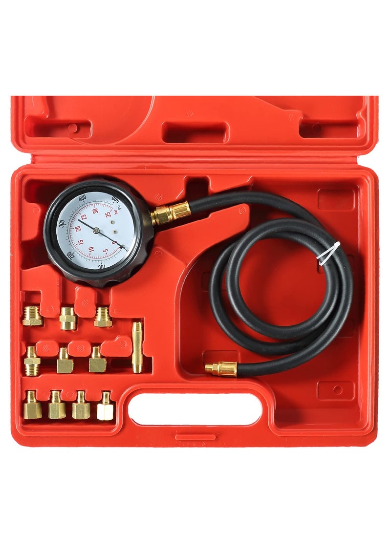 Captaintech Automotive Oil Pressure and Engine Compression Tester Kit with 500 PSI Gauge Hose and Adapters for Fluid Diagnostics - Image 1
