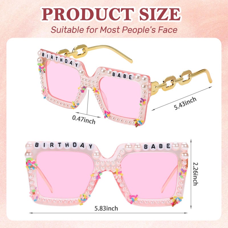 Etercycle Square Sunglasses, Birthday Babe Sunglasses Birthday Gift, Cute Pearl Glasses Birthday Gifts for Pink Birthday Party Decorations - Image 2