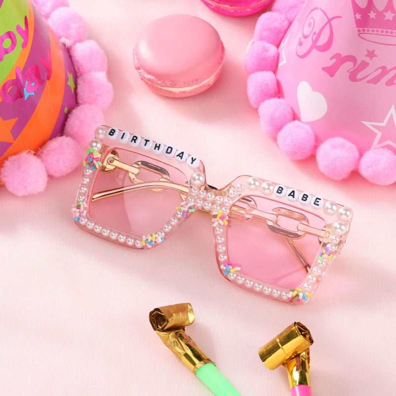 Etercycle Square Sunglasses, Birthday Babe Sunglasses Birthday Gift, Cute Pearl Glasses Birthday Gifts for Pink Birthday Party Decorations - Image 5