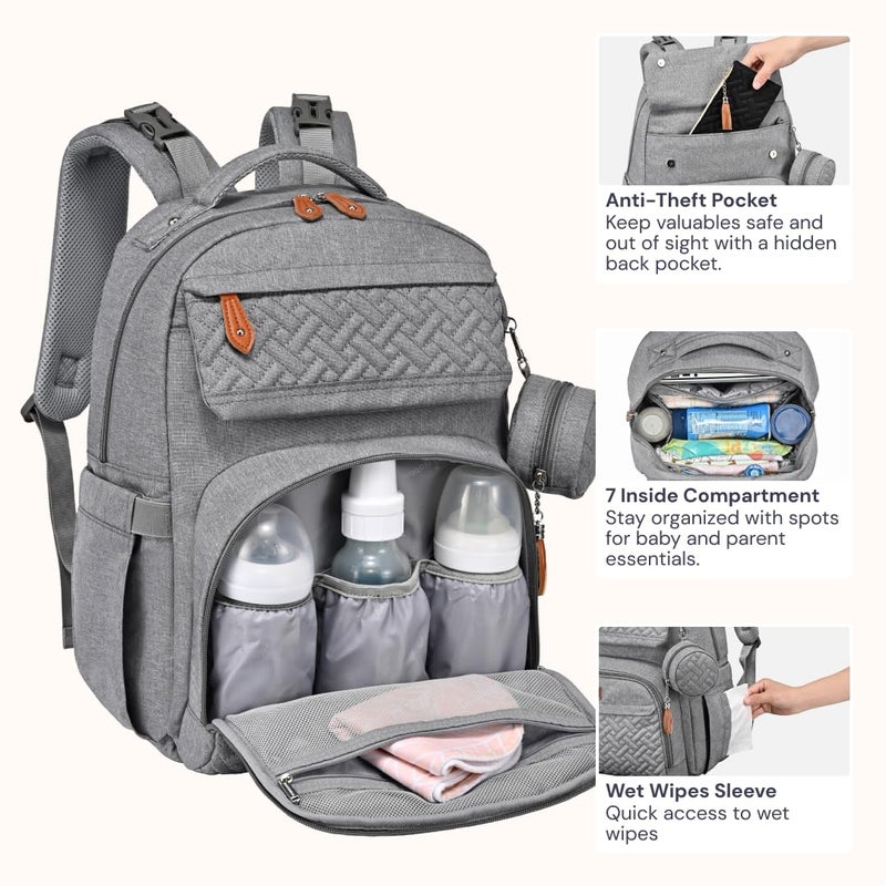 BabbleRoo Diaper Bag Backpack - Travel Large Baby Diaper Bag with Changing pad, Waterproof Baby Bags for Mom & Dad, Unisex Bags with Pacifier Case, Luggage Strap & Stroller Clipsâ€“ Light Gray - Image 5