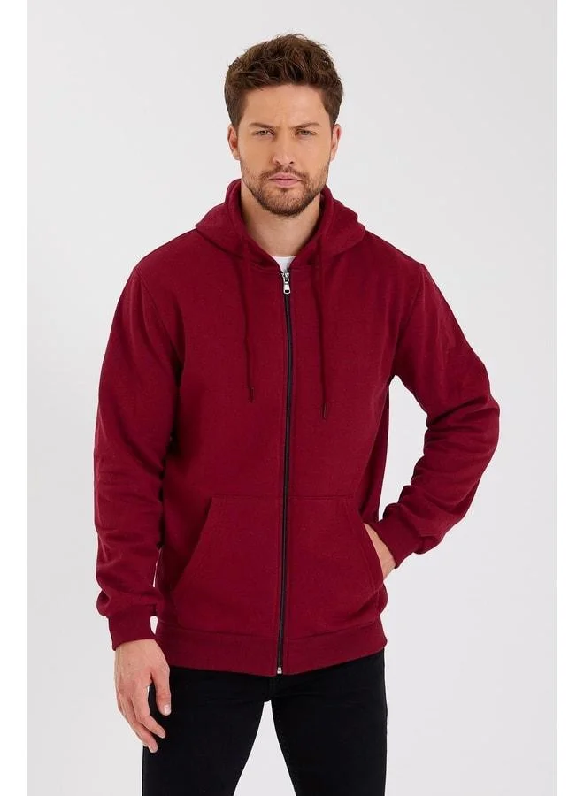 Mmetalic  Men’s Burgundy Cotton-Lined Hooded Zip-Up Sweatshirt with Kangaroo Pocket for Men | Best Price UAE