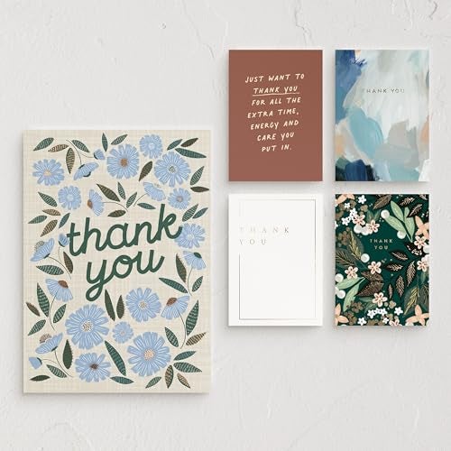 Minted Elegant Thank You Greeting Cards Pack, Set of 5, Thank You Notes Variety Pack, Folded Thank You Cards With Envelopes, Blank Inside for Personal Messages, Designed by Independent Artists - Image 1
