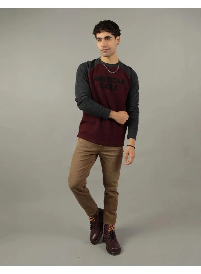 American Eagle AE Long-Sleeve Raglan Logo Graphic Thermal T-Shirt