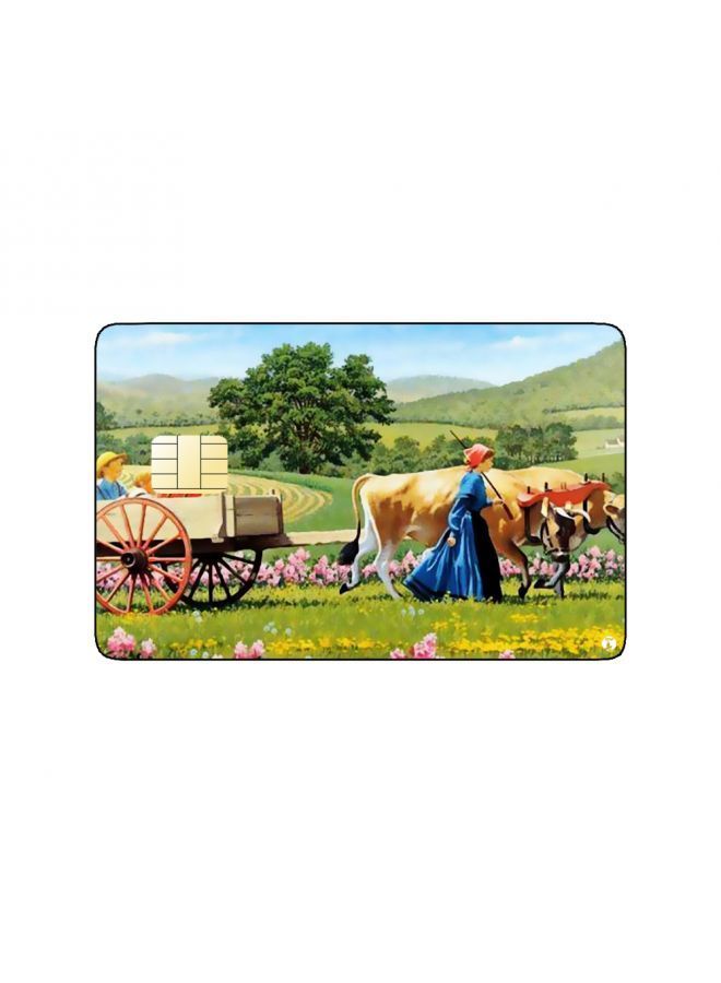 RKN PRINTED BANK CARD STICKER Beautiful Woman Vintage Art With Cows - Image 1