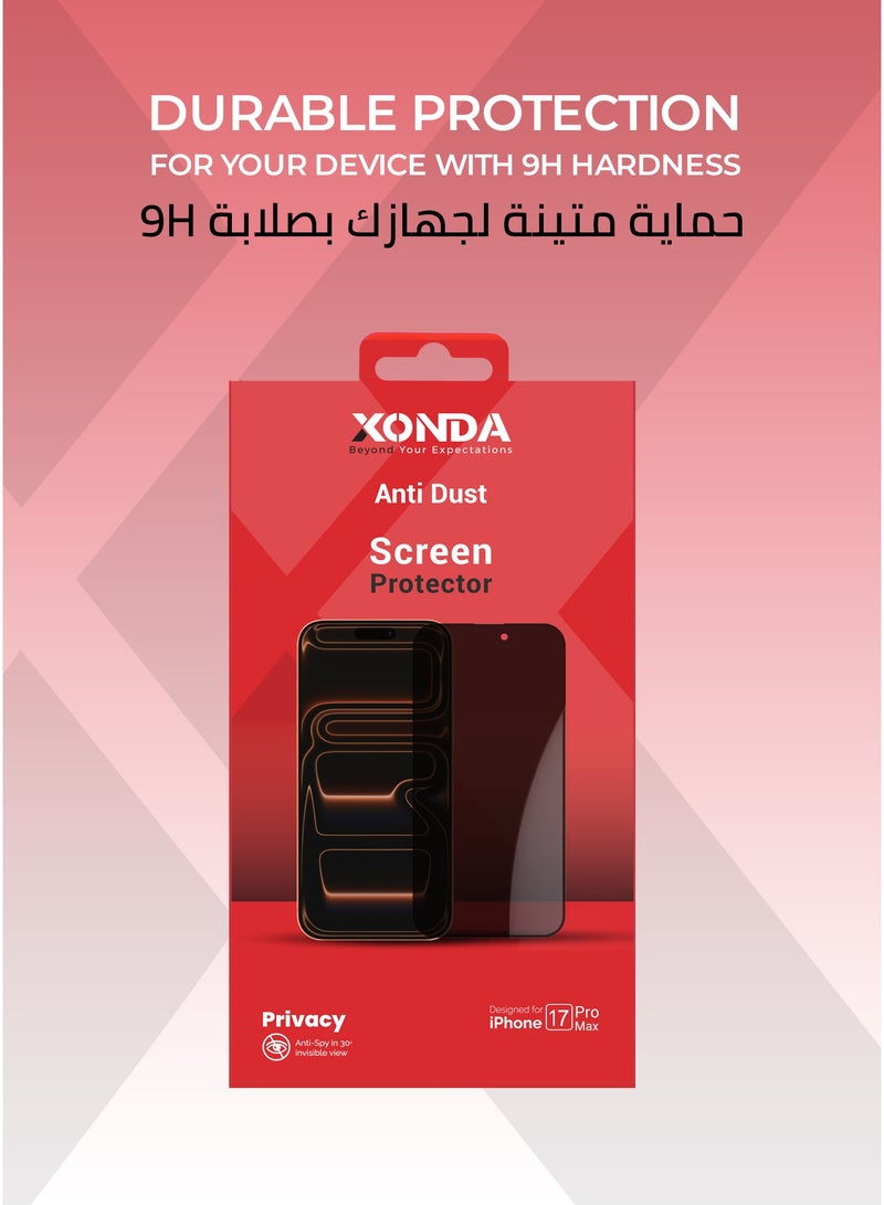 Xonda IPhone 17 Pro Max Privacy Screen Protector - Scratch Resistant, Easy to Install, Military Grade Protection, Fingerprint Resistant, Dust Repellent Coating. - Image 5