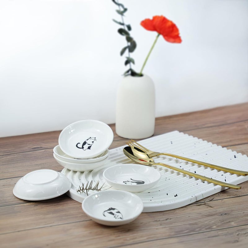 SOCOSY Super Cute Gentleman Cat Ceramic Sauce DishSeasoning DishSushi Soy Dipping BowlAppetizer PlatesServing Dish for Kitchen HomeSet of 6 - Image 5