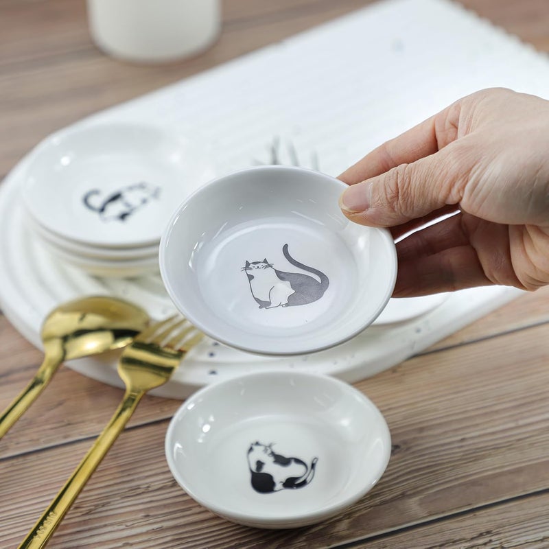SOCOSY Super Cute Gentleman Cat Ceramic Sauce DishSeasoning DishSushi Soy Dipping BowlAppetizer PlatesServing Dish for Kitchen HomeSet of 6 - Image 4