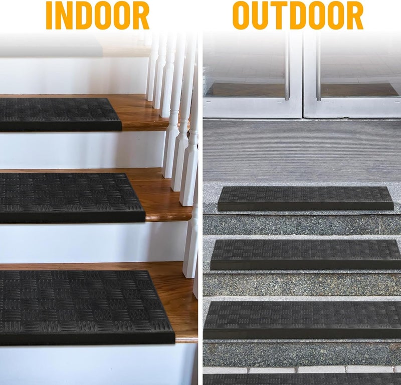 Ottomanson Indoor/Outdoor Hose-Wash Square Edge Design Non-Slip Rubber 10" x 30" Modern Stair Treads for Stairs, Garage, Patio, 5 Pack, Ridged Black - Image 5
