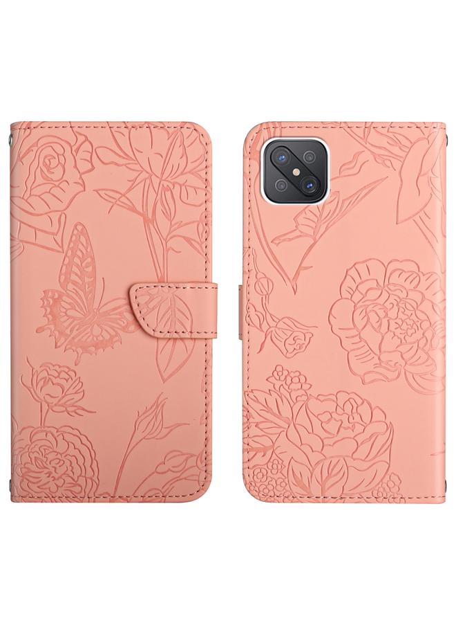اس-توب جراب لهاتف OPPO Reno4 Z 5G جراب هاتف من الجلد المنقوش بنقشة فراشة الفاوانيا - Image 1