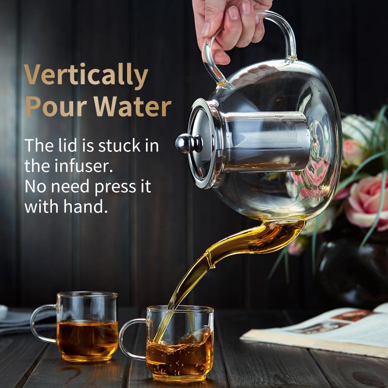 DOPUDO 40OZ (1200ML) Glass Teapot with Infuser Stovetop Safe, Clear Glass Tea Pot Kettle, Borosilicate Tea Pot with Infusers Filter for Loose Tea, Tea Kettle Dishwasher Safe - Image 5