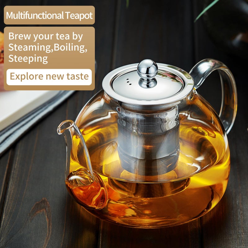 DOPUDO 40OZ (1200ML) Glass Teapot with Infuser Stovetop Safe, Clear Glass Tea Pot Kettle, Borosilicate Tea Pot with Infusers Filter for Loose Tea, Tea Kettle Dishwasher Safe - Image 3