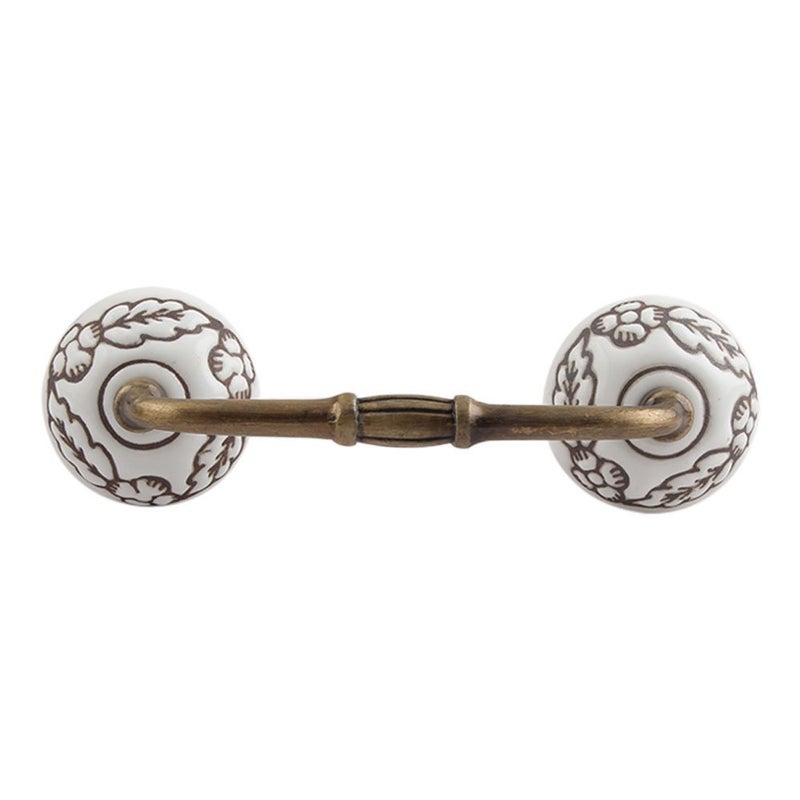 Indian-Shelf IndianShelf 1 Pack Ceramic White Cabinet Pulls Floral Vintage Kitchen Drawer Handles Door Dresser Handles Antique Hardware 4 Hole to Hole BH75CK1356  - Image 1