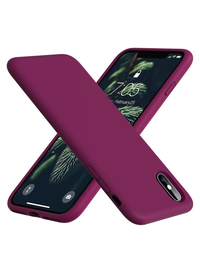 Compatible with iPhone X/Xs Case 5.8 Inch Slim Liquid Silicone 4 Layers Soft Gel Rubber Shockproof Protective Phone Case with Anti Scratch Microfiber Lining (Wine Red) - Image 1
