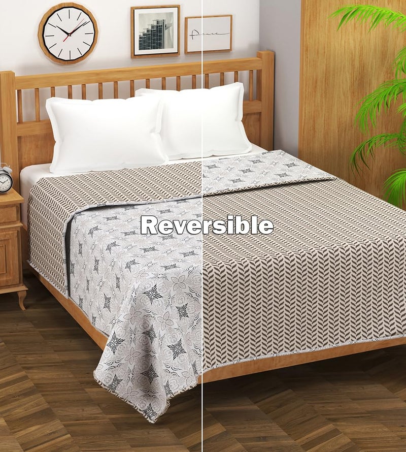 BSB بطانية مزدوجة قابلة للعكس من BSB HOME مصنوعة من القطن الخالص 120 GSM خفيفة الوزن مطبوعة - 220 x 230 سم - أبيض وبني - Image 2