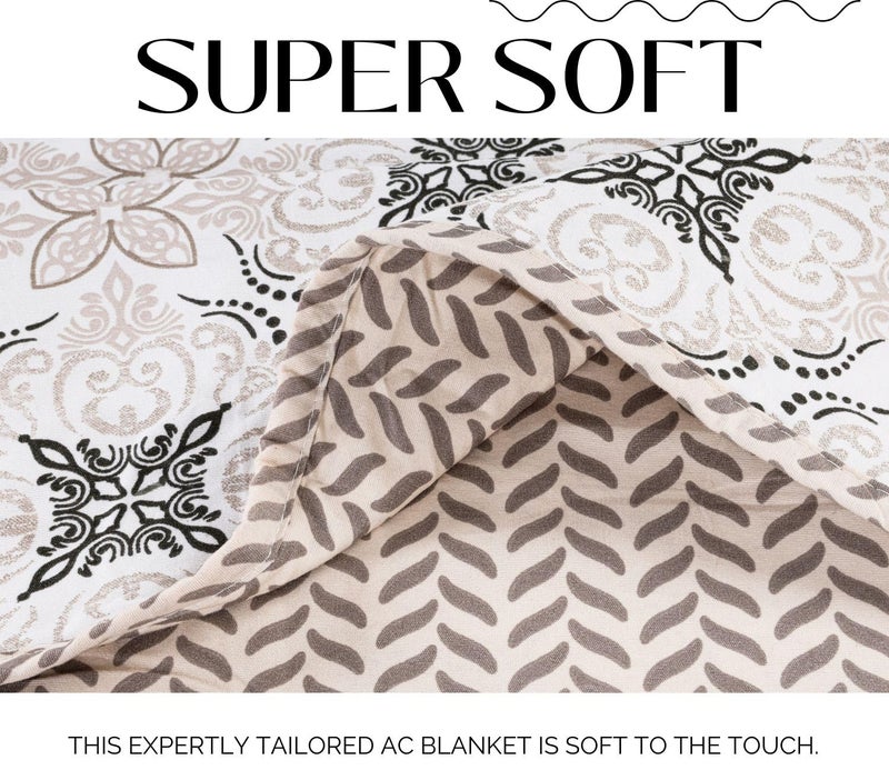 BSB بطانية مزدوجة قابلة للعكس من BSB HOME مصنوعة من القطن الخالص 120 GSM خفيفة الوزن مطبوعة - 220 x 230 سم - أبيض وبني - Image 3