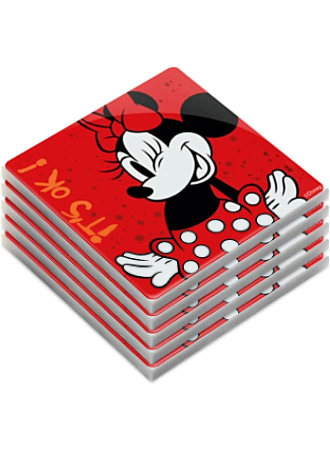 EGAN طقم كوسترات مكون من 5 قطع ميكي أنا وميني أنا - كوسترات مشروبات خزفية مزججة لحماية الطاولة - ملحقات المطبخ وديكور المنزل - غسيل يدوي فقط (ميني الأحمر) - Image 1