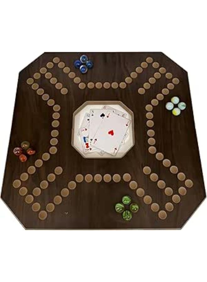 4 Players Jackaro Number Playing Card Foldable for Strategic Planning Soft Brown Wood 2 Kinds High Quality Plastic 57 x 2 cm + 16 Marble Balls