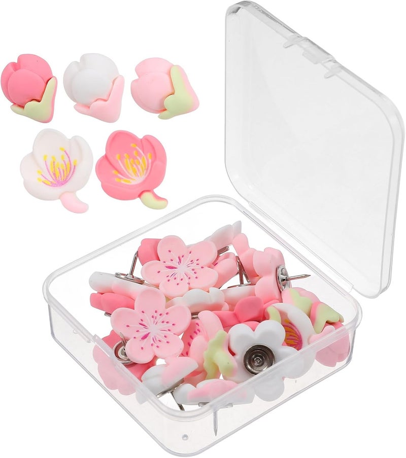 Operitacx 20 Pcs Flower Push Pins Decorative Thumbtacks Multi-Function Small Cute Push Tacks for Bulletin Boards Photo Walls Office School Use - Image 1