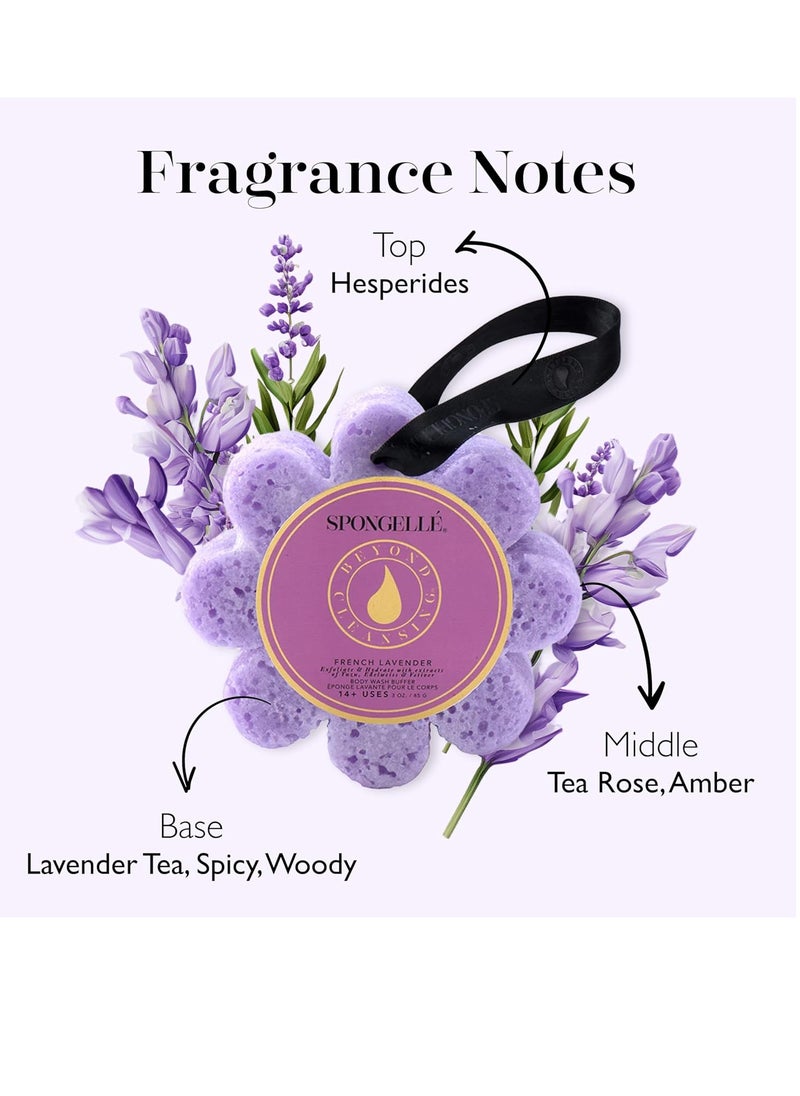 spongelle Spongelle French Lavender Wild Flower Buffer Body Scrubber | Bath & Shower Loofah for Women | Exfoliator with Body Wash Infused Sponge | 14+ uses  - Image 3