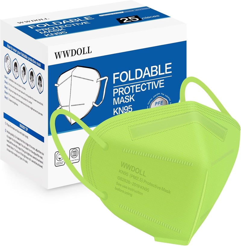 WWDOLL قناع وجه KN95 عبوة 25، أقنعة KN95 قابلة للتنفس 5 طبقات - Image 1