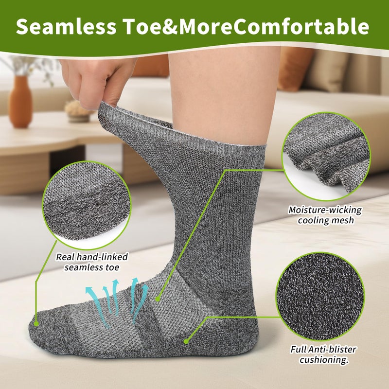 Revosoxs Diabetic Crew Socks for Men Women,Bamboo Viscose Non-Binding Loose Top Wide Socks with Seamless Toe 9-11 10-13(Dark B-Large) - Image 3