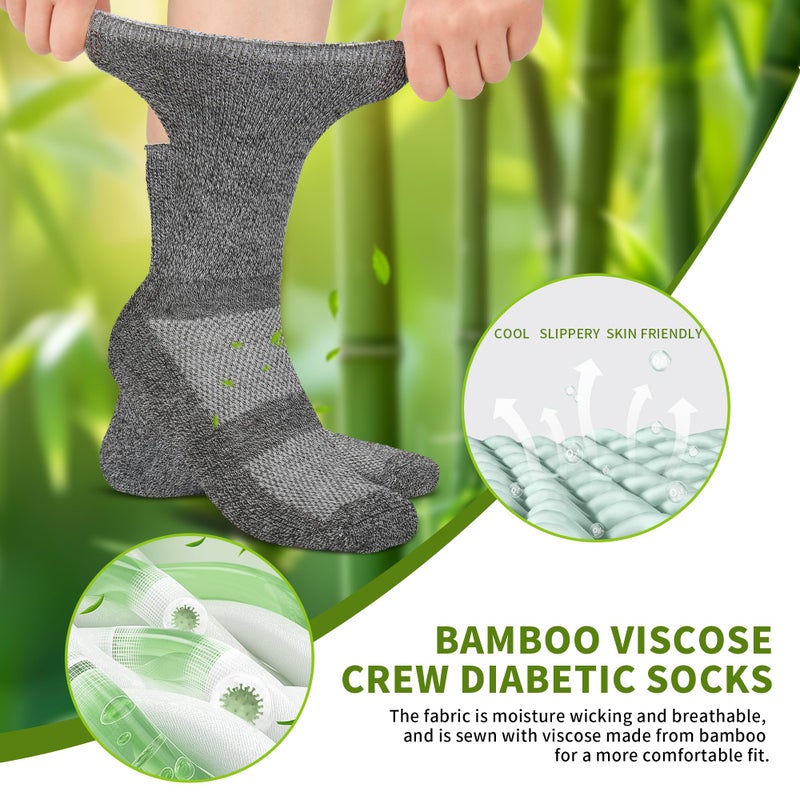 Revosoxs Diabetic Crew Socks for Men Women,Bamboo Viscose Non-Binding Loose Top Wide Socks with Seamless Toe 9-11 10-13(Dark B-Large) - Image 2