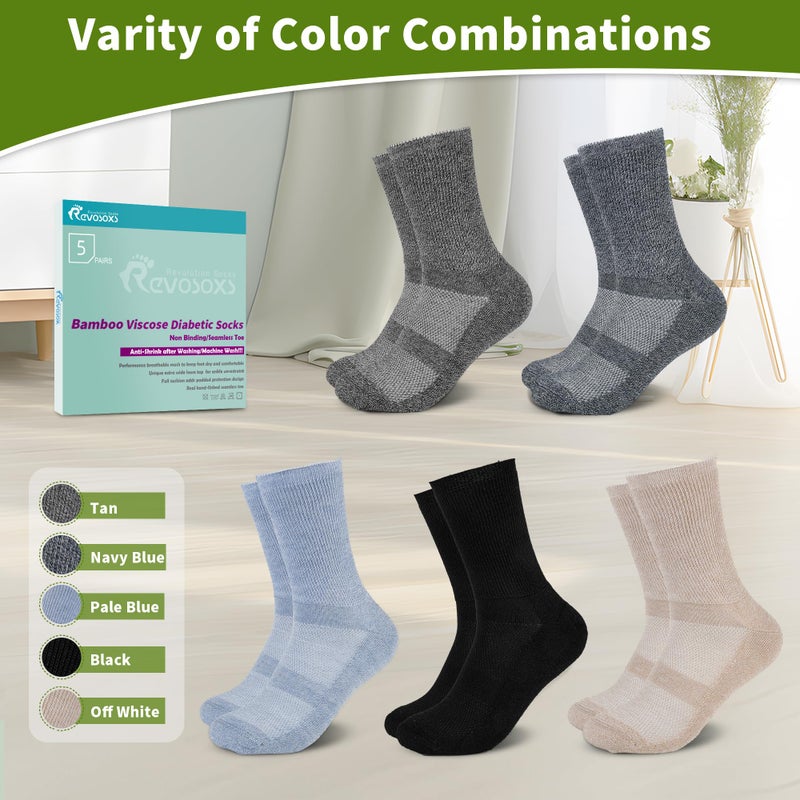Revosoxs Diabetic Crew Socks for Men Women,Bamboo Viscose Non-Binding Loose Top Wide Socks with Seamless Toe 9-11 10-13(Dark B-Large) - Image 4