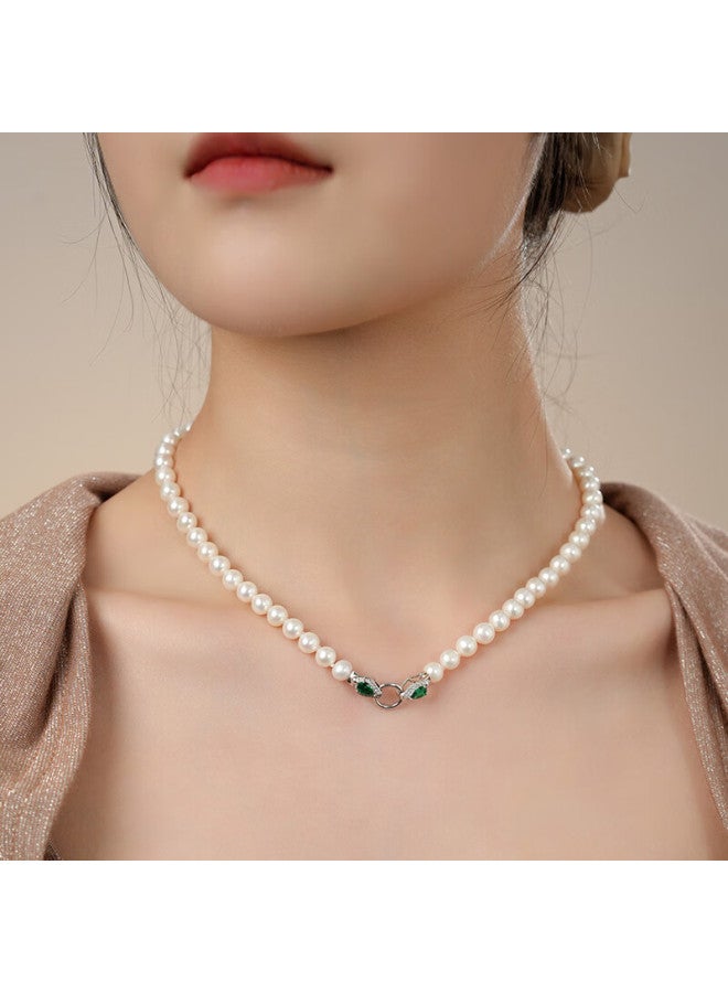 Dara 7-8mm S925 Silver Round Non-nucleus Freshwater Pearl Necklace Birthday Gift For Mom And Girlfriend - Image 4