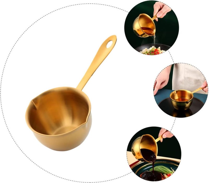 Small Stainless Steel Saucepan Mini Metal Sauce Pot for Pouring Oil and Cooking, Gold Mini Sauce Pan for Kitchen and Home Use - Image 3