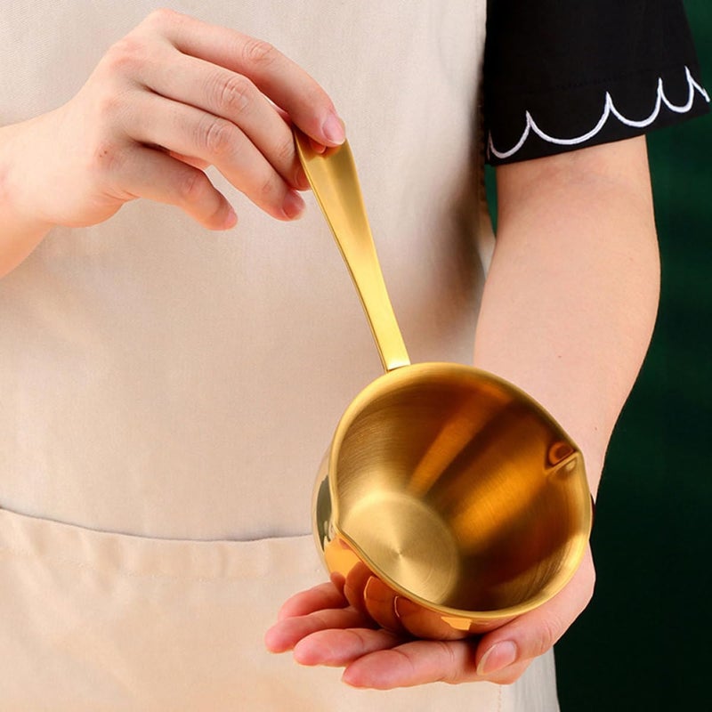 Small Stainless Steel Saucepan Mini Metal Sauce Pot for Pouring Oil and Cooking, Gold Mini Sauce Pan for Kitchen and Home Use - Image 5