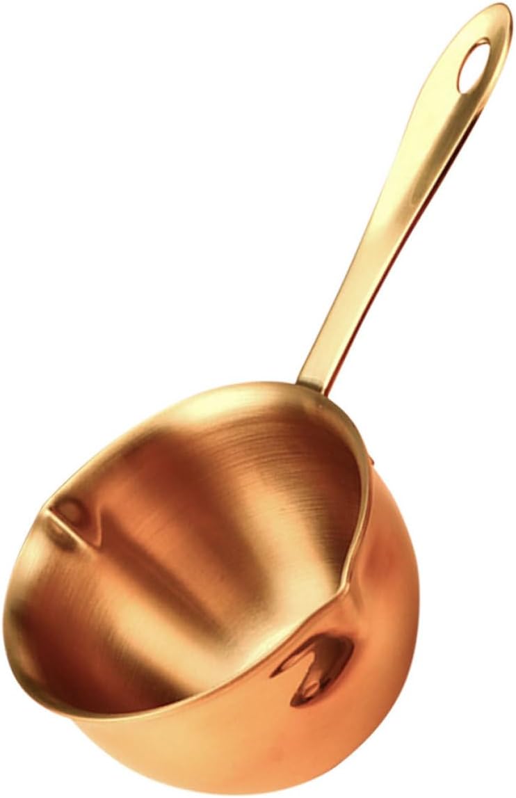 Small Stainless Steel Saucepan Mini Metal Sauce Pot for Pouring Oil and Cooking, Gold Mini Sauce Pan for Kitchen and Home Use - Image 1
