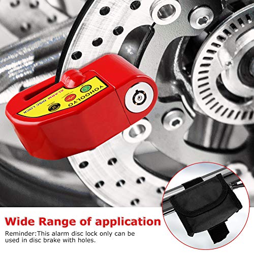 YOHOOLYO Alarm Disc Lock Motorcycle Disc Brake Lock AntiTheft Waterproof 110 dB 7mm Pin 5ft Reminder Cable for Motorcycles Bike Scooter Carry Pouch Red - Image 5