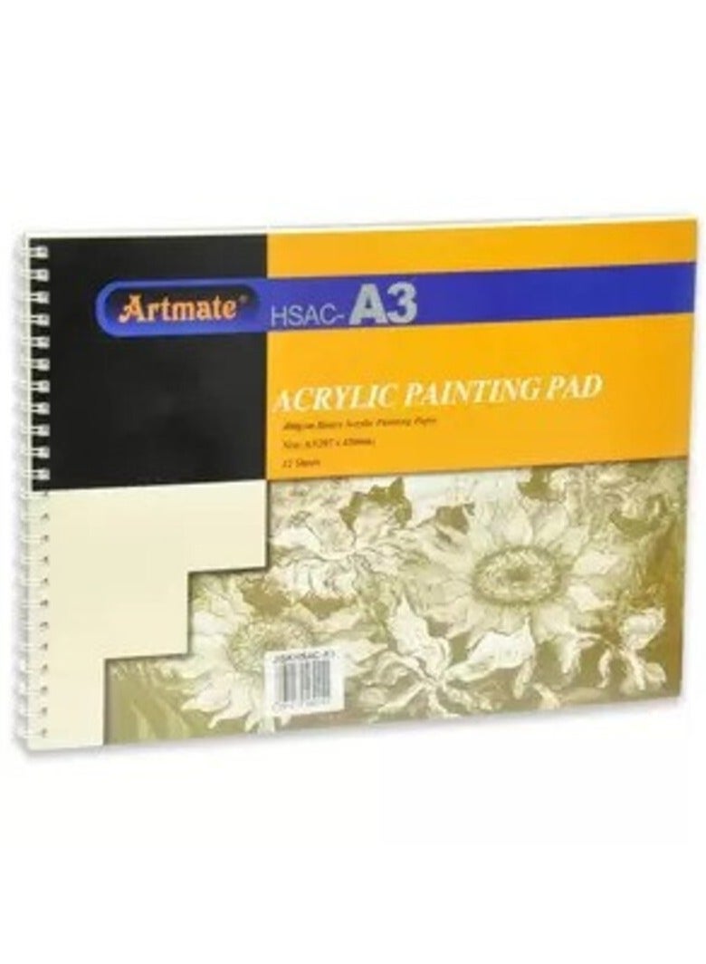 Artmate Acrylic Painting Pads A3 Size, 12 Sheets A3