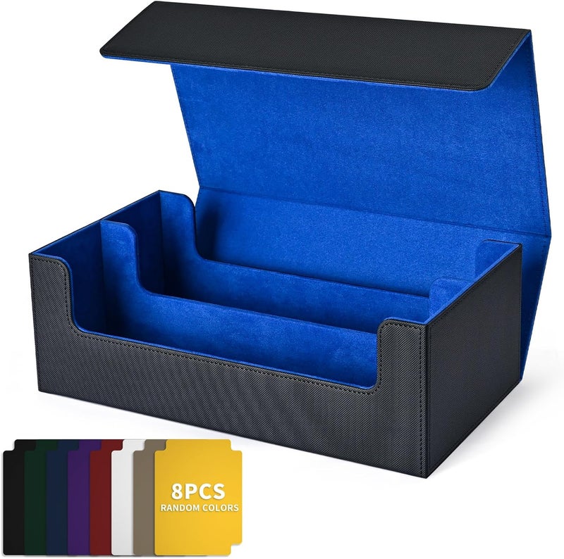 UAONO Card Storage Box for Trading Cards, 1200+ PU Leather Commander Card Deck Case, Magnetic Closure Card Holder Fits for Magic Game Cards (Black&Blue) - Image 1